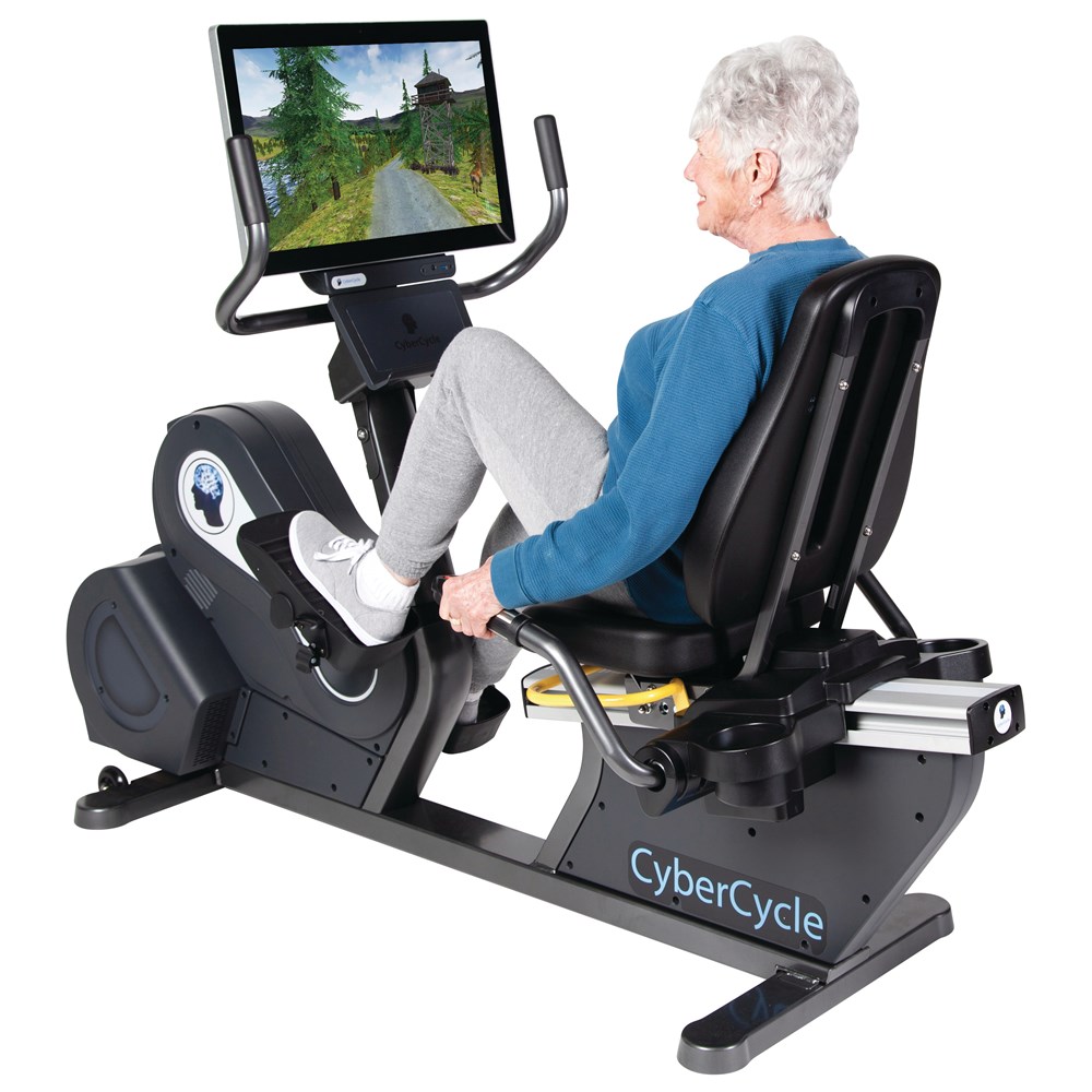 Senior citizen using recumbent bike