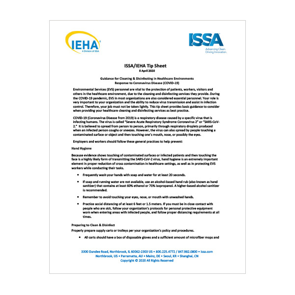 ISSA/IEHA Cleaning and Disinfecting Tip Sheet for COVID-19