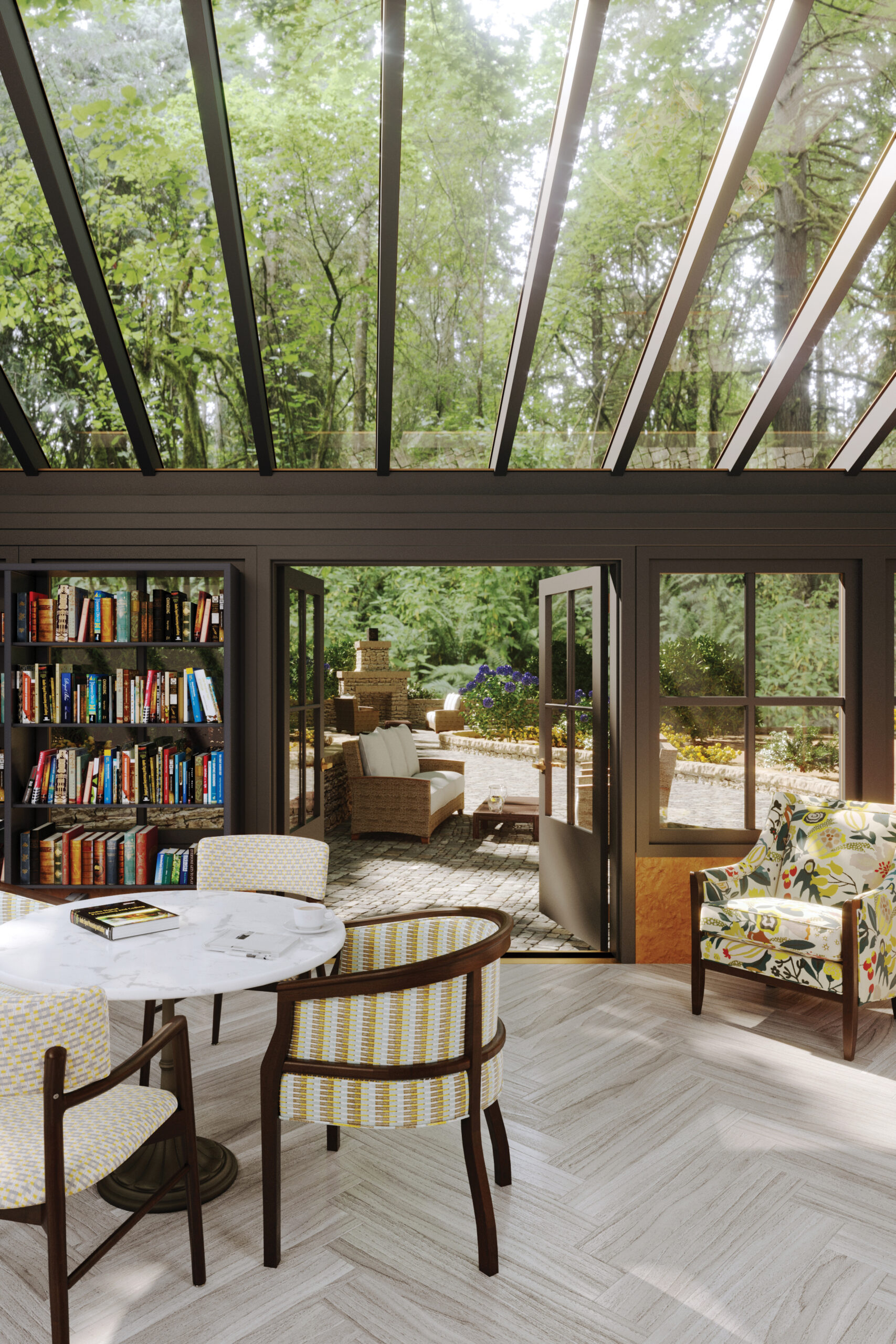 impression cover_final_4a Sun room library with white table and chairs