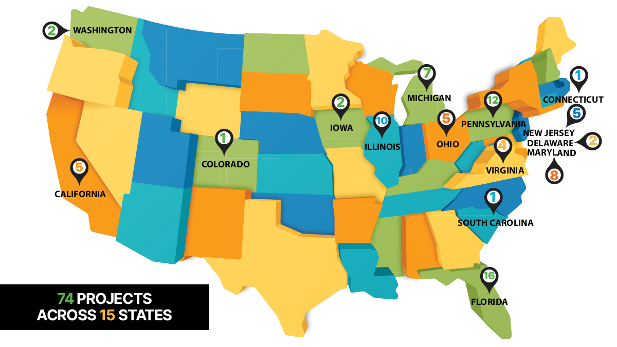 Map showing Aptura's nationwide reach to tackle 74 Promedica projects