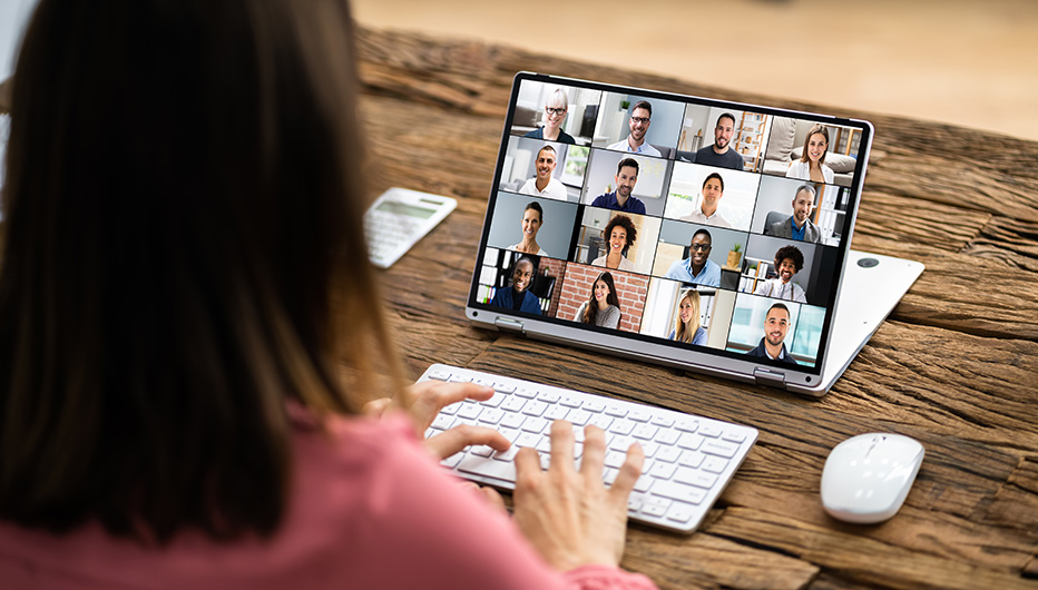 woman working from home on virtual meet