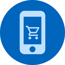 icon of a phone with a shopping cart 