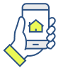 icon of hand holding mobile phone with house on screen